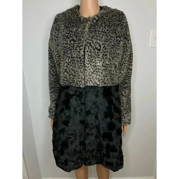 Fever colorblock Leopard Faux Fur Coat size M NWT - Picture 4 of 12